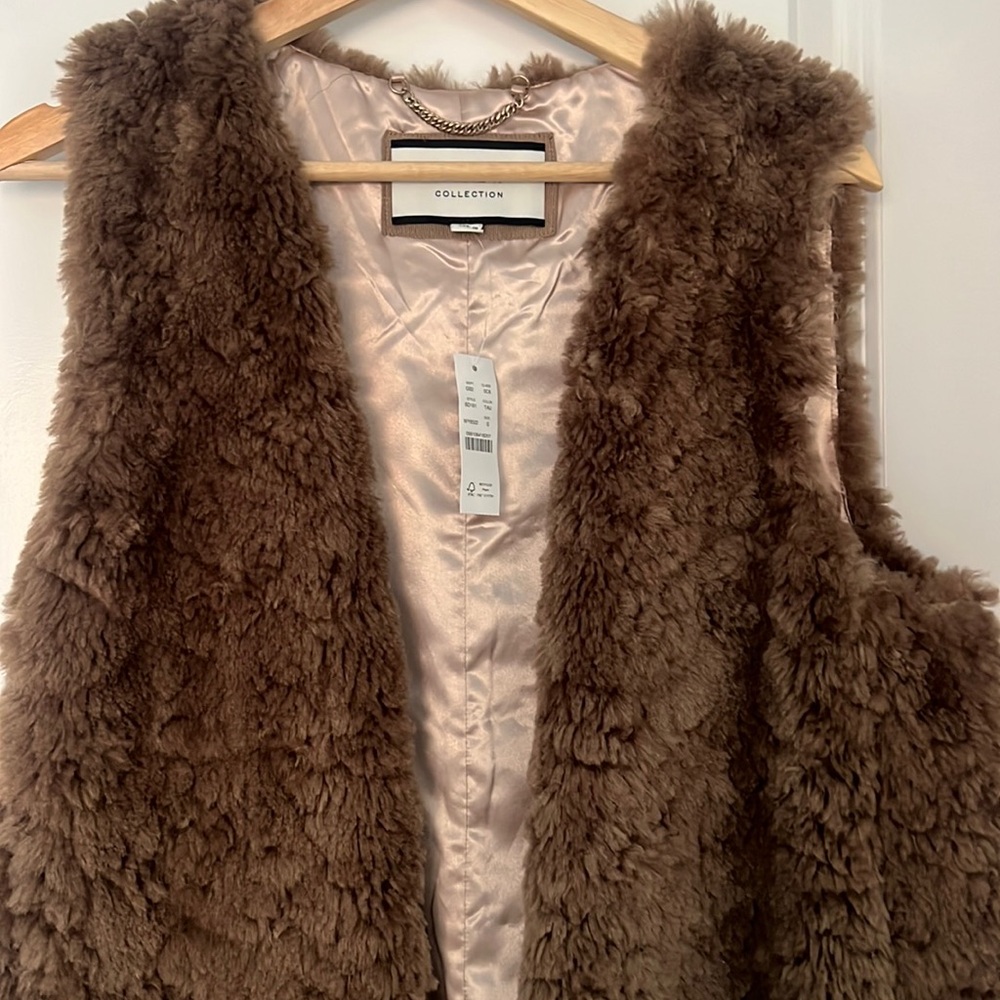Jcrew collection faux fur vest brown / taupe color tags on